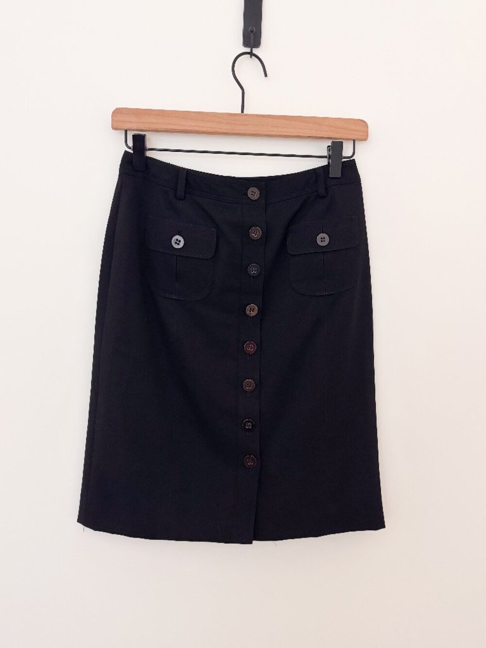 Talbots Petites Black Button Front Wool Blend A-Line Skirt Size 2